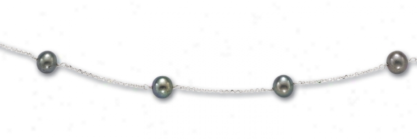 14k White Fresh Water Black Pearl Necklace - 18 Inch