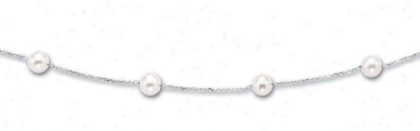 14k White Fresh Water Happy Pearl Necklace - 16 Inch