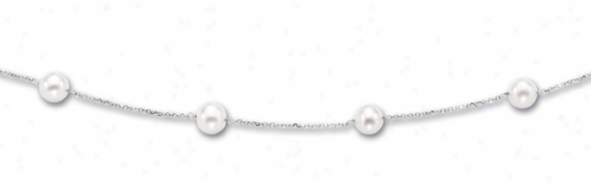 14k White Fresh Water White Pearl Necklace - 18 Inch