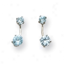 14k White Gold Blue Cz Post Earrings