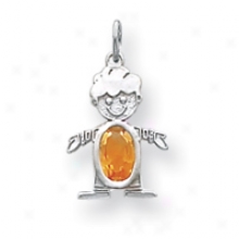 14k White Gold Citrine Boy Birthstone Charm