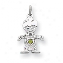 14k White Gold Cz August Boy Birthstone Charm