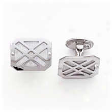 14k White Gold Polished Grooved-design Cuff Links