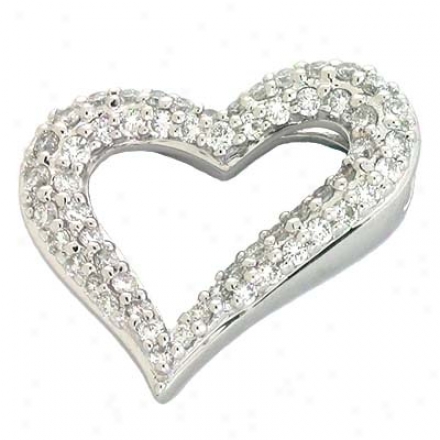 14k White Heart 0.55 Ct Diamond Pendant