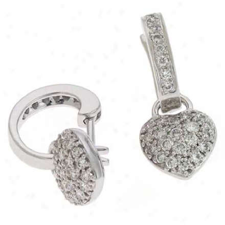 14k White Heart 0.57 Ct Diamond Earrings