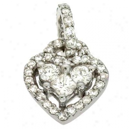 14k White Heart 0.7 Ct Diamond Pendant