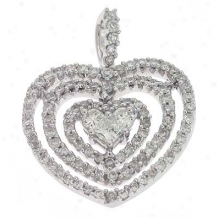 14k White Heart 0.86 Ct Diamond Pendant