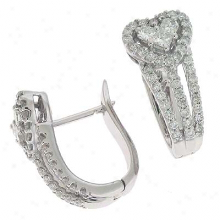 14k White Heart 0.87 Ct Diamond Earrings