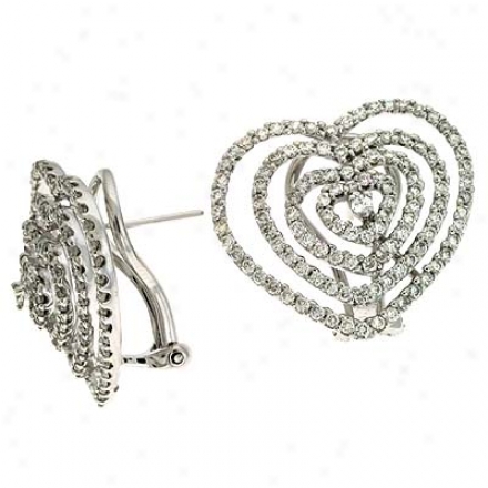 14k White Heart 1.84 Ct Diamond Earrings