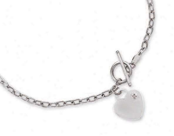 14k White Heart Charm Toggle Diamond Necklace - 17 Inch