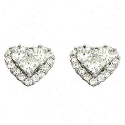 14k White Heart Shape 1.37 Ct Diamond Earrings