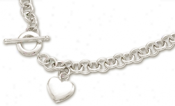 14k White Heart Shaped Charm And Toggle Necklace - 17 Inch