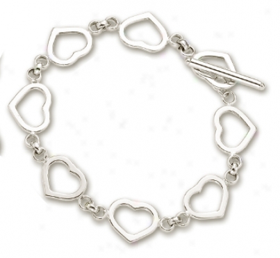 14k White Heart Shaped Station Bracelet - 7.5 Inch