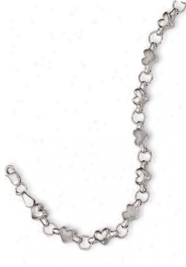 14k White Heart Shaped Station Childrens Bracelet - 6 Inch