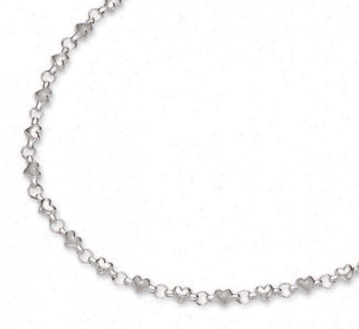 14k Pure Heart Shaped Station Necklace - 16 Inch