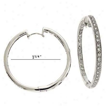 14k White Hinged Hoop 0.7 Ct Diamond Earrings