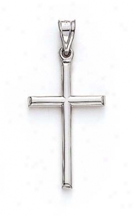 14k White Hollow Outline Cross Pendant