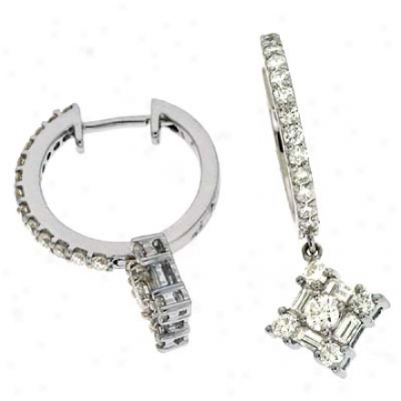14k White Hoop 0.94 Ct Diamond Earrings
