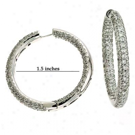 14k White Hoop 2.61 Ct Diamond Earrings