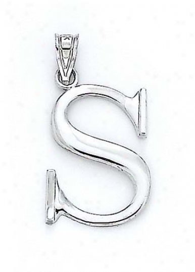 14k White Initial S Pendant 1 3/8 Inch Long