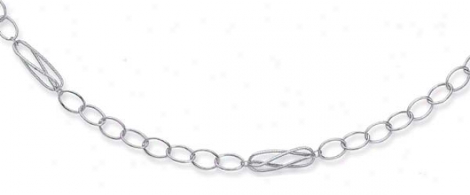 14k White Large Oval Stations Link Necklace - 38 Inxh