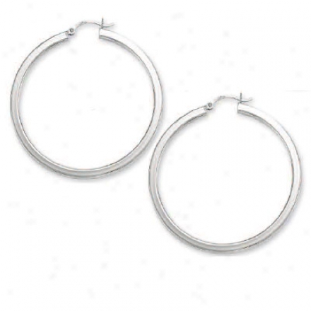 14k White Large Tubular Hoop Earrings