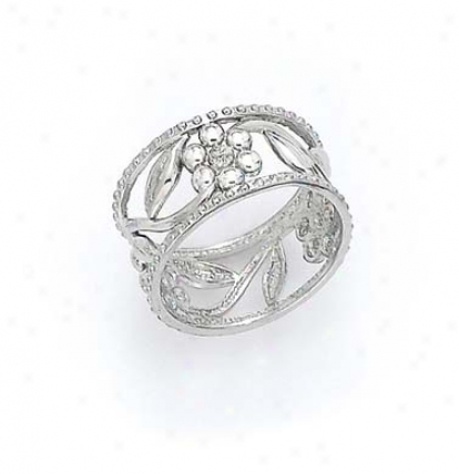 14k White Laser Flower Ring