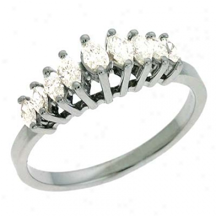 14k White Marquise 0.45 Ct Diamond Band Ring