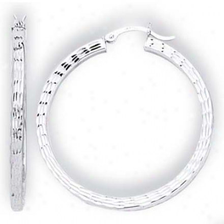 14k White Medium Diamond-cut Clasp Earrings