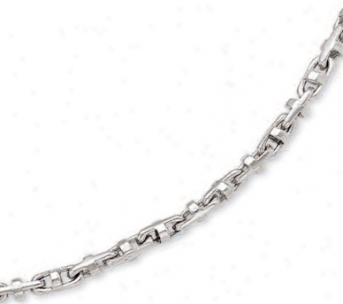 14k White Mens Link Necklace - 24 Inch