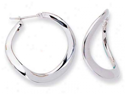 14k White Modern Twist Design Hoop Earrings
