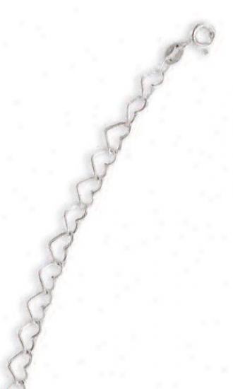 14k White Open Heart Shapd Link Bracelet - 7.25 Inch