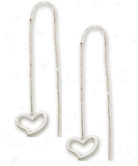 14k White Open Conscience Shaped Threader Earrings