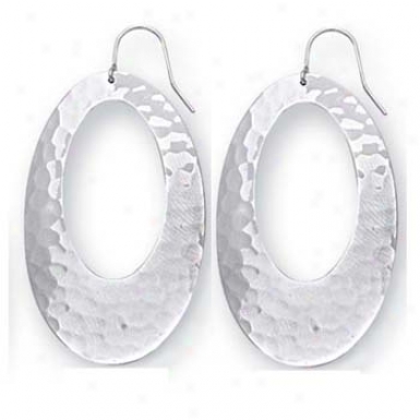 14k White Open Oval Drop Frenchwire Earrings