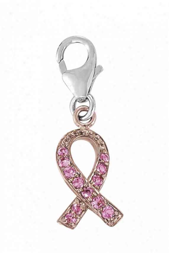 14k White Pink Ribbon Round 1.5 Mm Pink Sapphire Charm