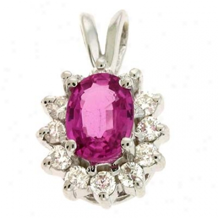 14k White Pink Sapphire And Diamond Pendant