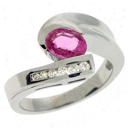 14k White Pink Sapphire And Diamond Riny