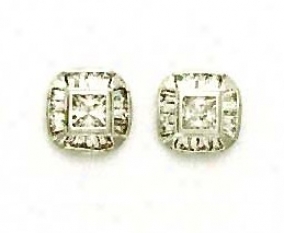 14k White Princess And Baguette Cz Fancy Earrings