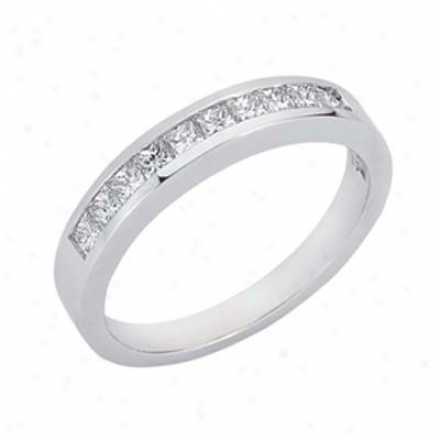 14k White Princess Cut 0.5 Ct Diamond Band Ring