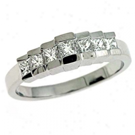 14k White Princess Cut 0.52 Ct Diamond Band Ring