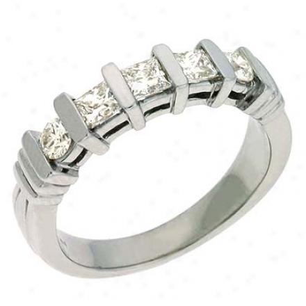 14k White Princess Cut 0.66 Ct Diamond Engagement Band