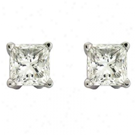 14k White Princess Cut 0.88 Ct Diamond Stud Earrings