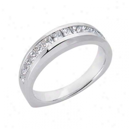 14k White Princess Cut 0.9 Ct Diamond Band Ring