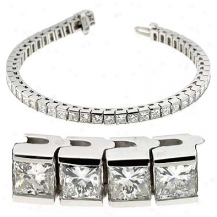 14k White Prjncess Cut 11 Ct Diamond Bracelet