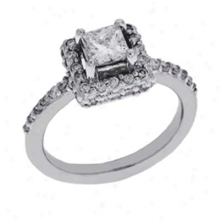 14k Pale Princess Cut 1.32 Ct Diamond Engagement Ring