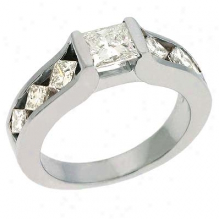 14k White Princess Cut 1.55 Ct Diamond Engagement Ring