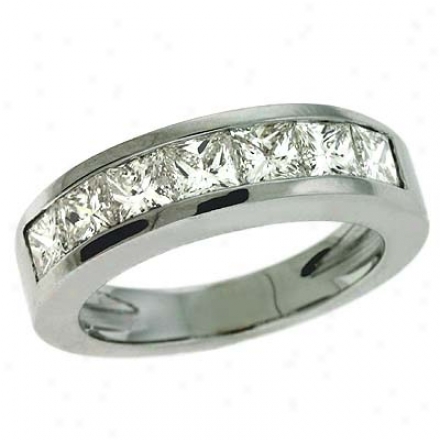 14k White Princess Cut 1.75 Ct Diamond Band Ring