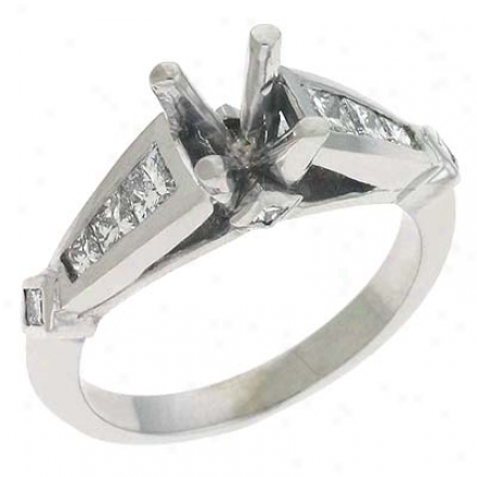 14k White Princess Cut Diamond Semi-mount Engagement Circle