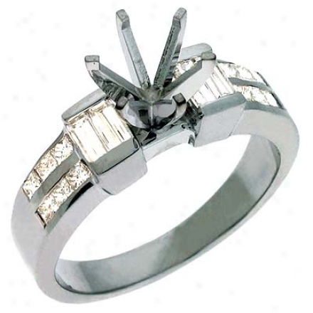 14k White Princess Diamond Semi-mount Engagement Ring