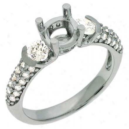 14k White Round 0.7 Ct Diamond Semi-mount Engagement Ring
